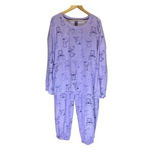 Disney Stitch Purple Pajama Set Womens XL Long Sleeve Top Jogger Pants Cozy Soft